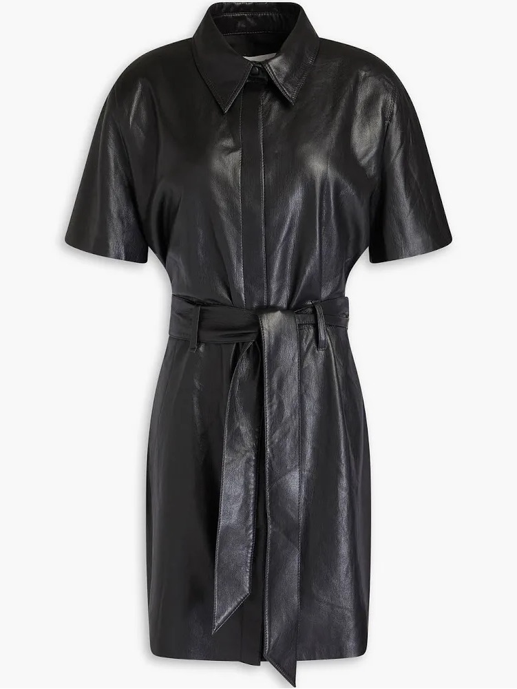 Nanushka Black Short-Sleeve Vegan Leather Mini Dress